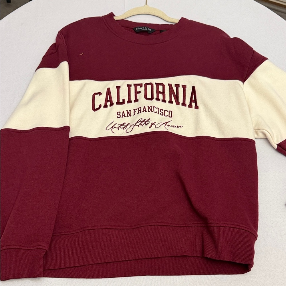 Brave Soul Red and Cream Crewneck Sweater